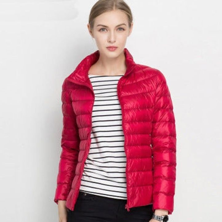 Women's Slim Fit Lightweight Puffer Winter Coat Stand Collar - Red