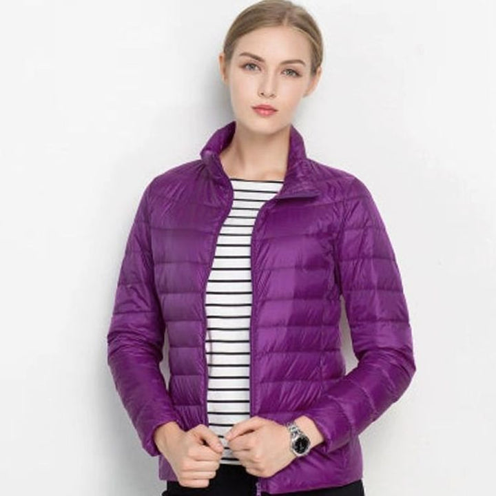 Women's Slim Fit Lightweight Puffer Winter Coat Stand Collar - Purple