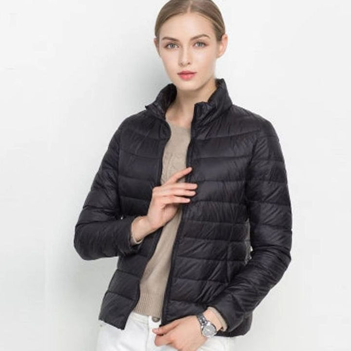 Women's Slim Fit Lightweight Puffer Winter Coat Stand Collar - Black