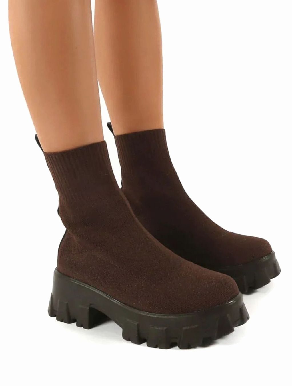 Women's Slip-On Sock-Fit Chunky Heel Boots Lug Sole