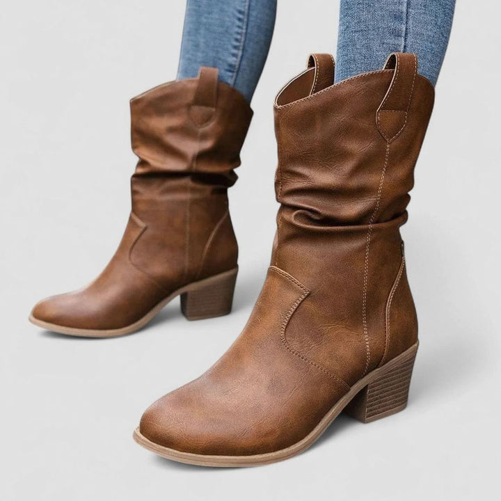 Women's Slouchy Block-Heel Mid-Calf Western Boots