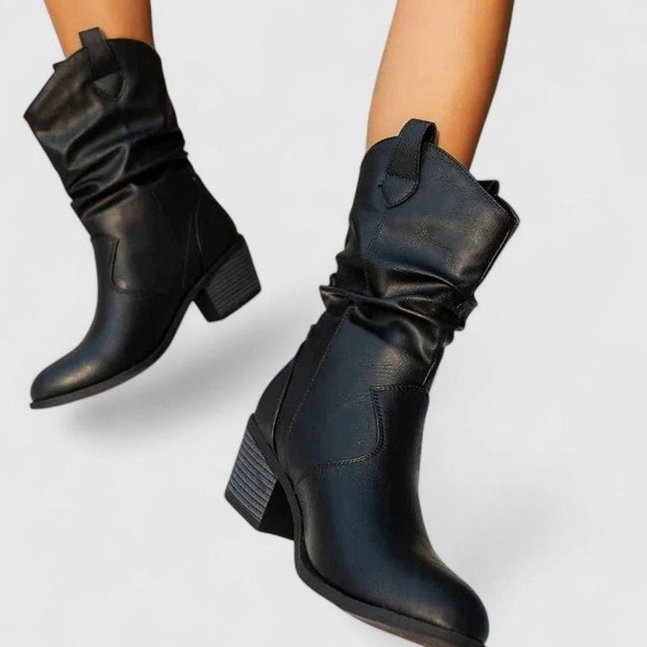 Women's Slouchy Block-Heel Mid-Calf Western Boots