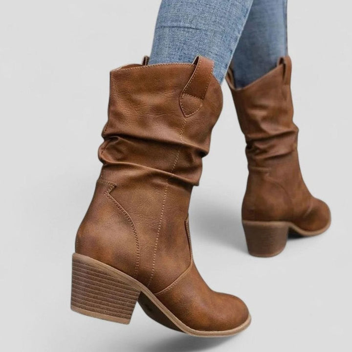 Women's Slouchy Block-Heel Mid-Calf Western Boots