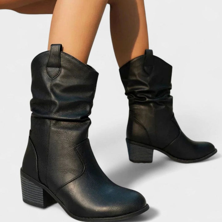 Women's Slouchy Block-Heel Mid-Calf Western Boots