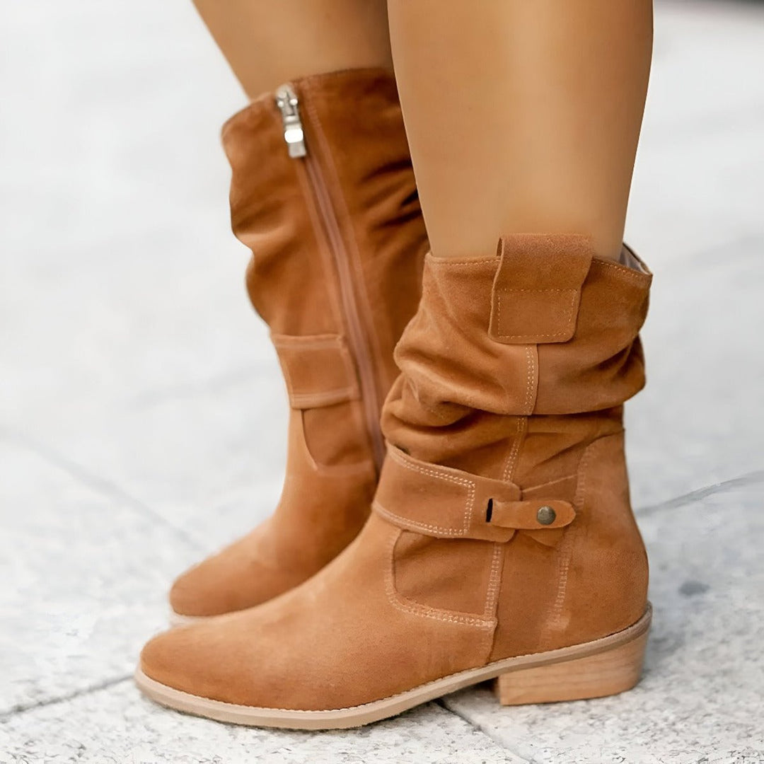Women's Slouchy Faux Suede Mid-Calf Knee High Boots Block Heel
