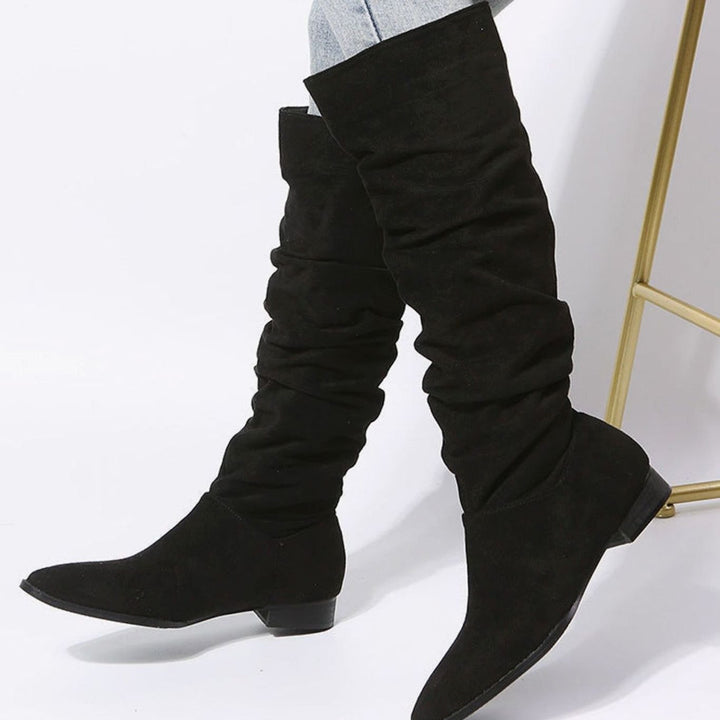 Women's Slouchy Knee-High Boots Block Heel Pointed Toe - Black