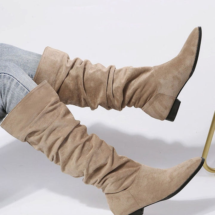 Women's Slouchy Knee-High Boots Block Heel Pointed Toe