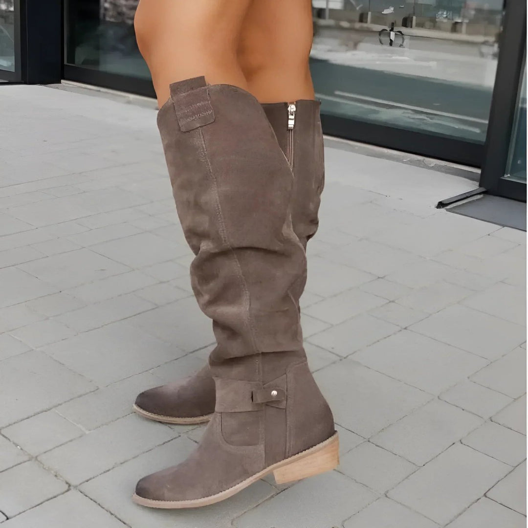 Women's Slouchy Over-the-Knee High Boots Flat Heel Suede - Brown