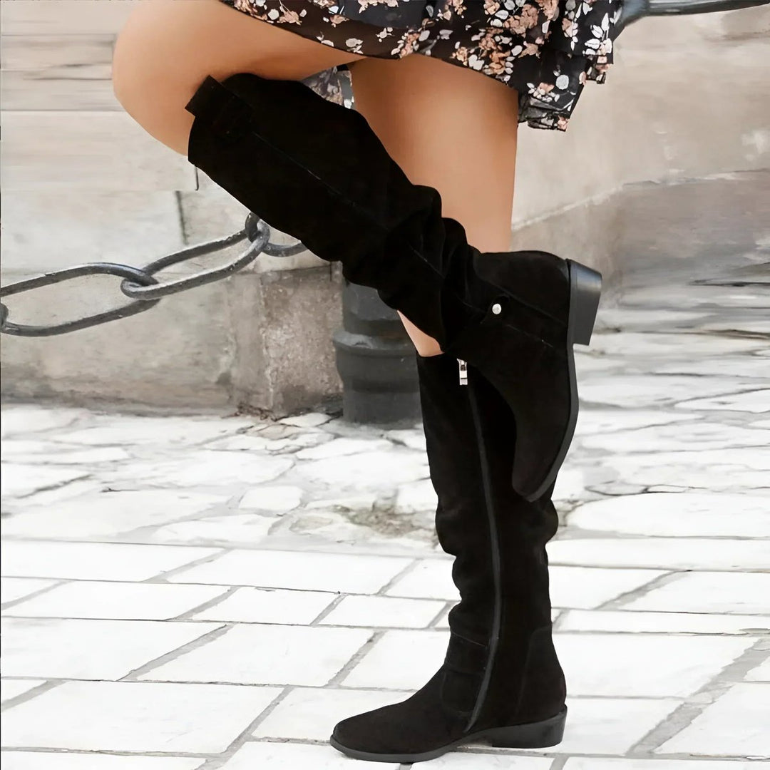 Women's Slouchy Over-the-Knee High Boots Flat Heel Suede