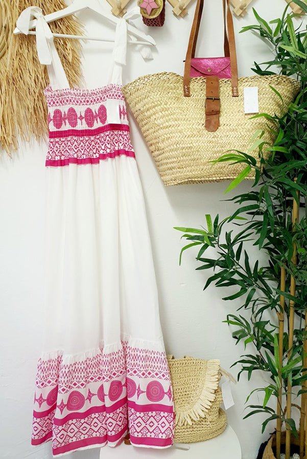 Women's Smocked Square-Neck Tie-Strap Boho Maxi Dress