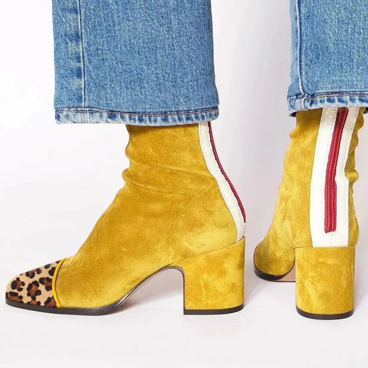 Women's Square-Toe Block-Heel Suede Mid-Calf Boots