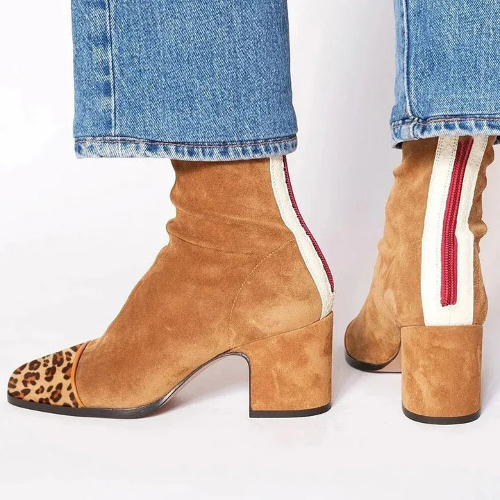 Women's Square-Toe Block-Heel Suede Mid-Calf Boots