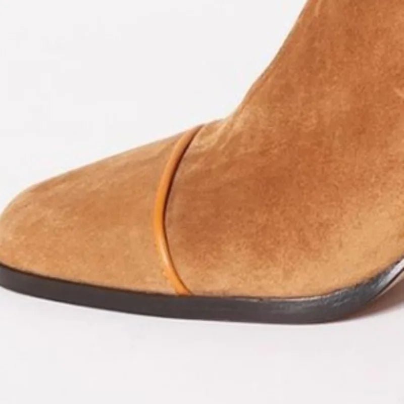 Women's Square-Toe Block-Heel Suede Mid-Calf Boots