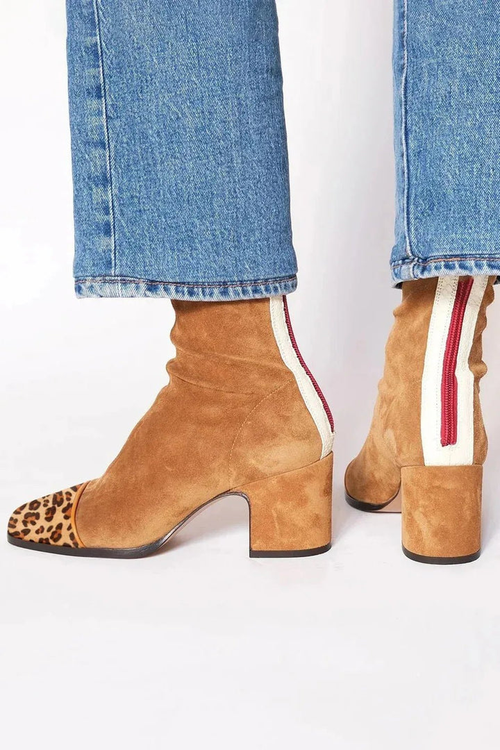 Women's Square-Toe Block-Heel Suede Mid-Calf Boots