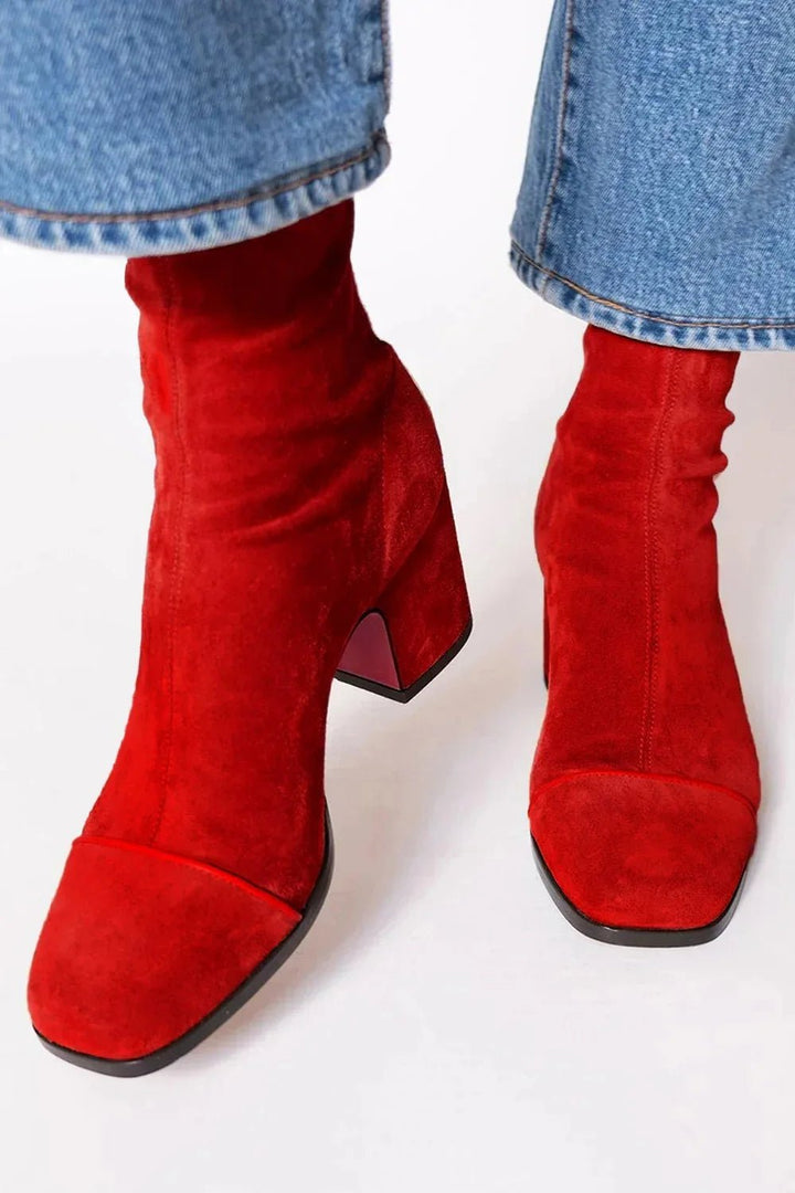 Women's Square-Toe Block-Heel Suede Mid-Calf Boots