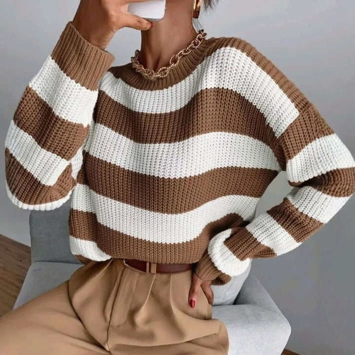 Women's Striped Cashmere Turtleneck Pullover Sweater
