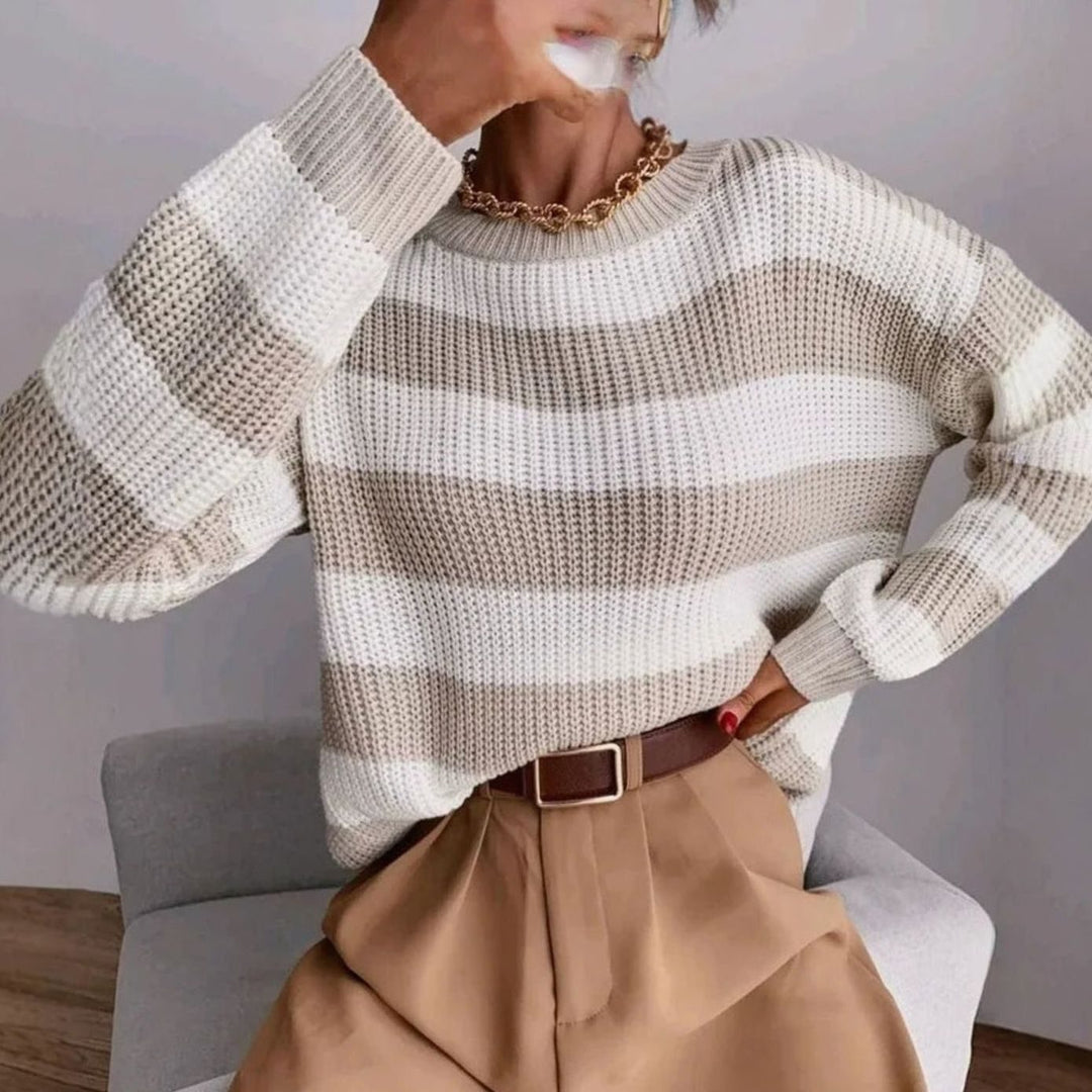 Women's Striped Cashmere Turtleneck Pullover Sweater