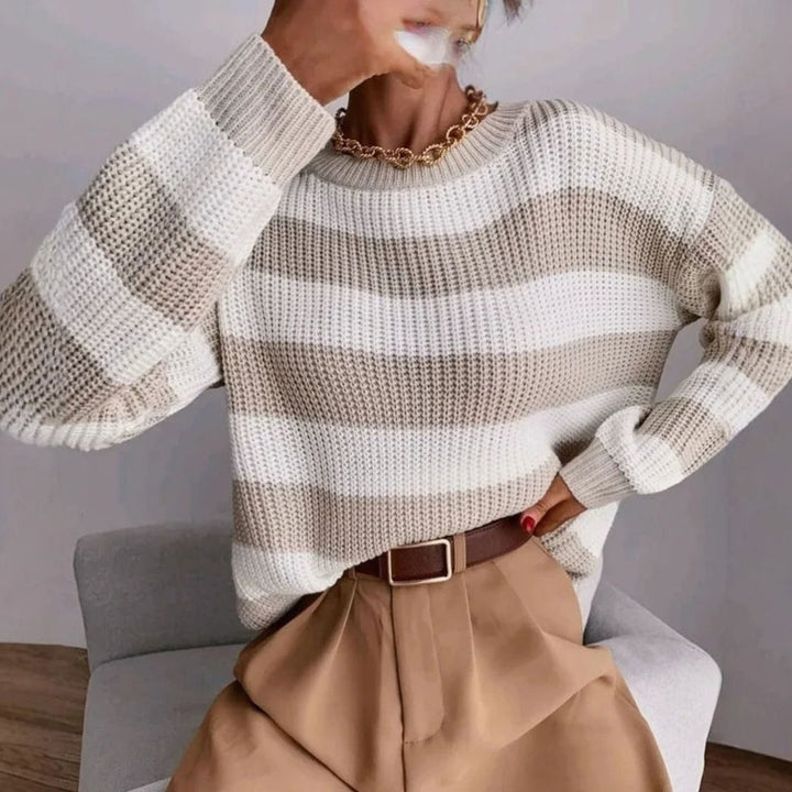 Women's Striped Cashmere Turtleneck Pullover Sweater