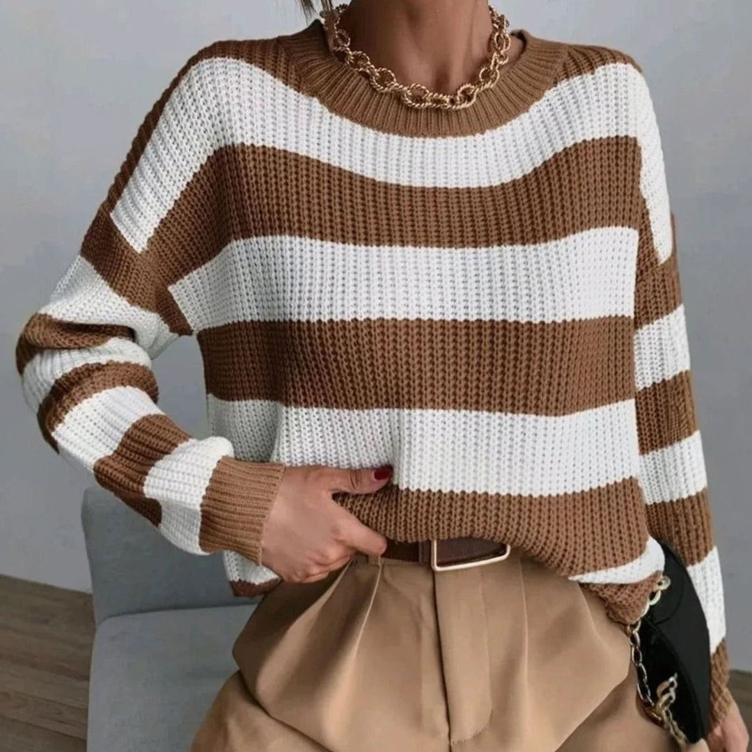 Women's Striped Cashmere Turtleneck Pullover Sweater