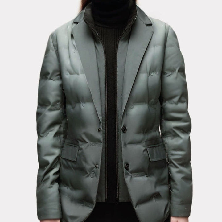 Women's Structured Blazer-Style Quilted Puffer Winter Jacket - Green