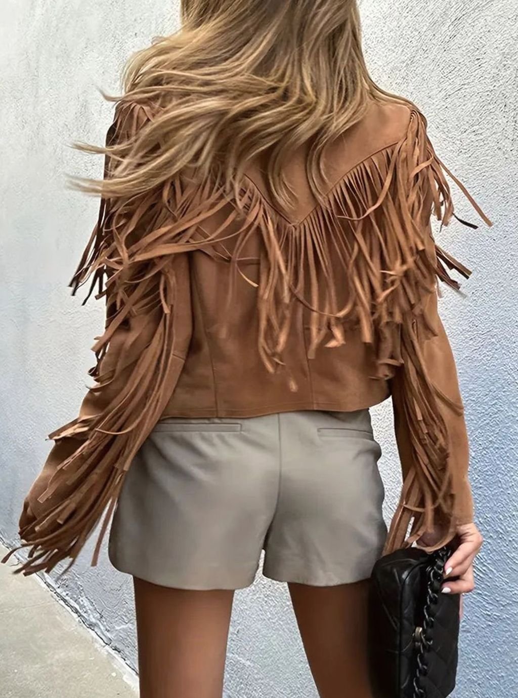 Women's Suede Fringe Cropped Short Jacket