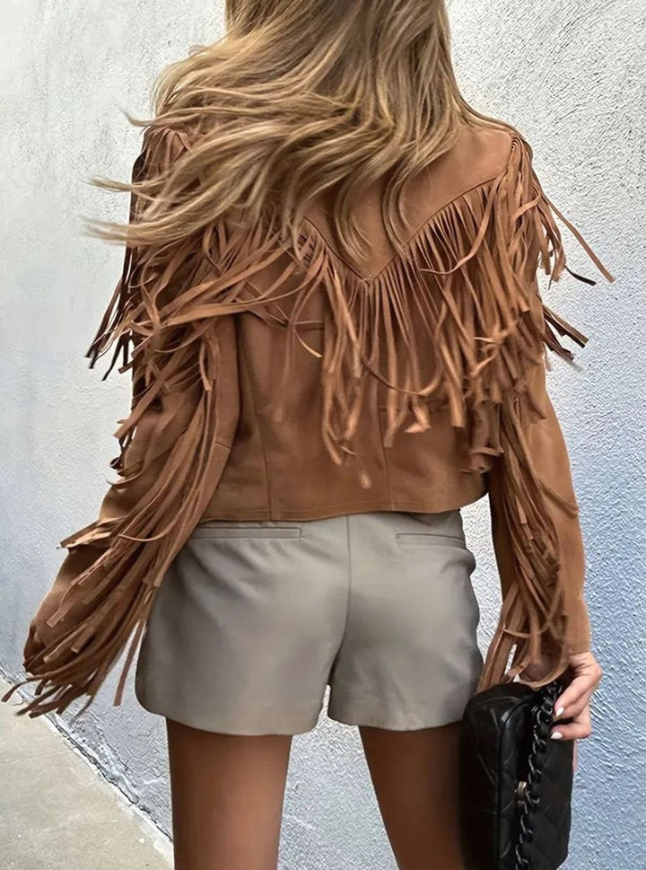 Women's Suede Fringe Cropped Short Jacket