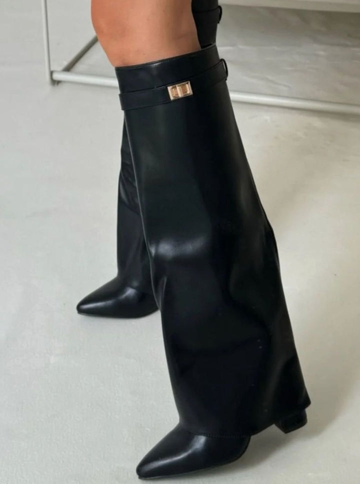 Women's Suede Knee-High Buckle Fold-Over Thigh-High Boots