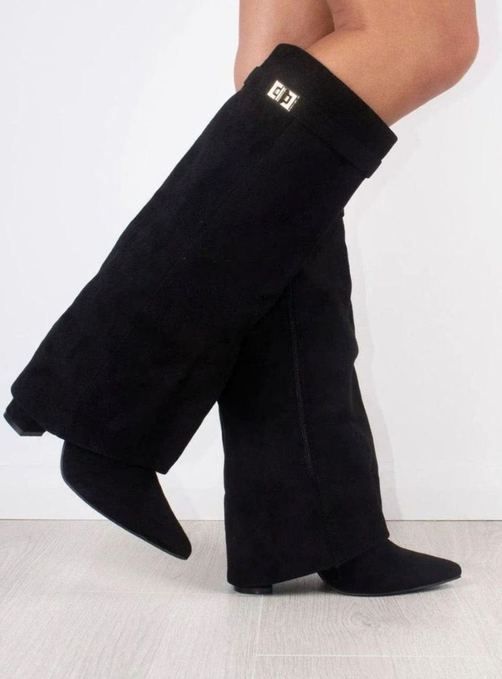 Women's Suede Knee-High Buckle Fold-Over Thigh-High Boots