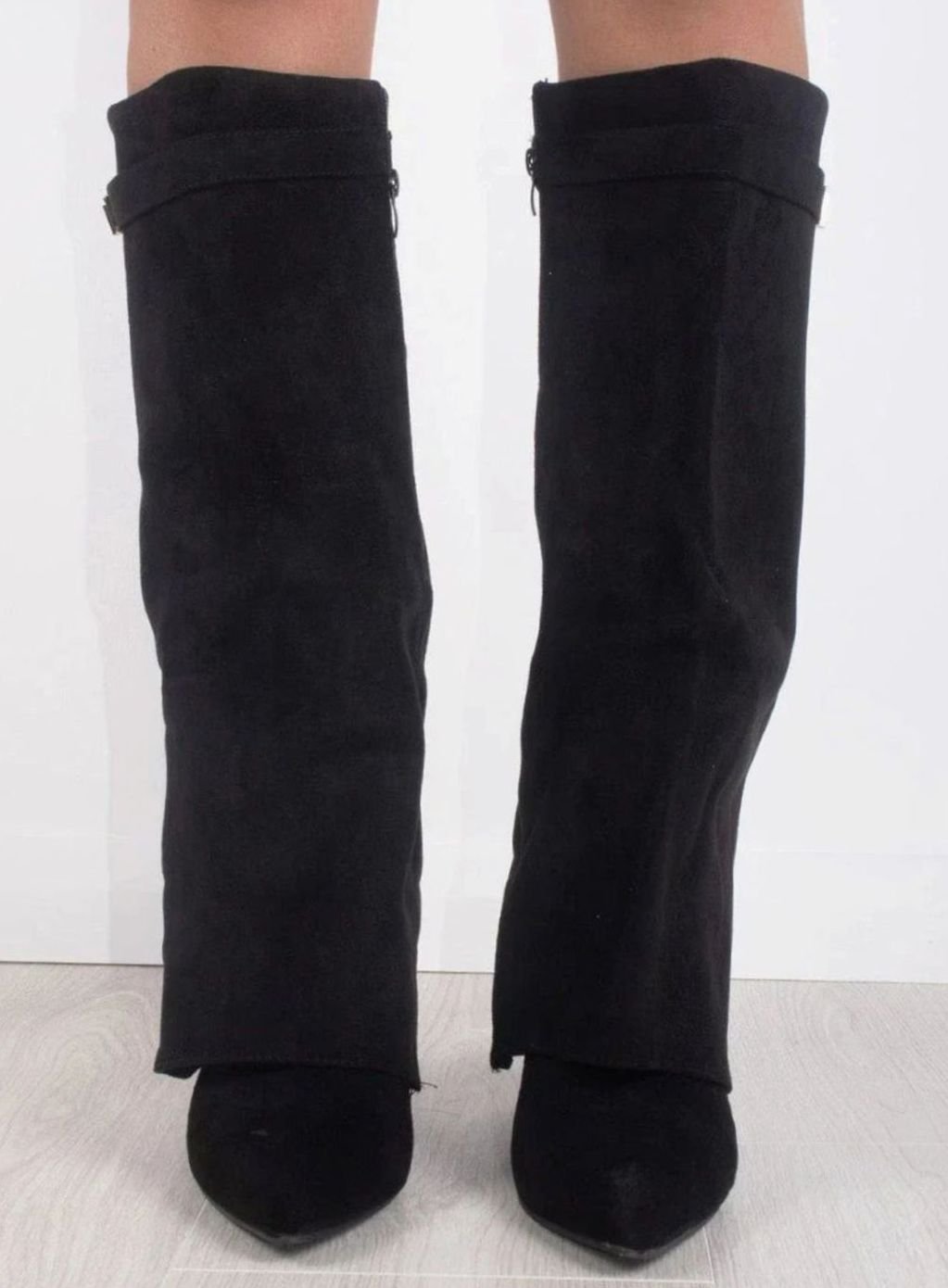 Women's Suede Knee-High Buckle Fold-Over Thigh-High Boots