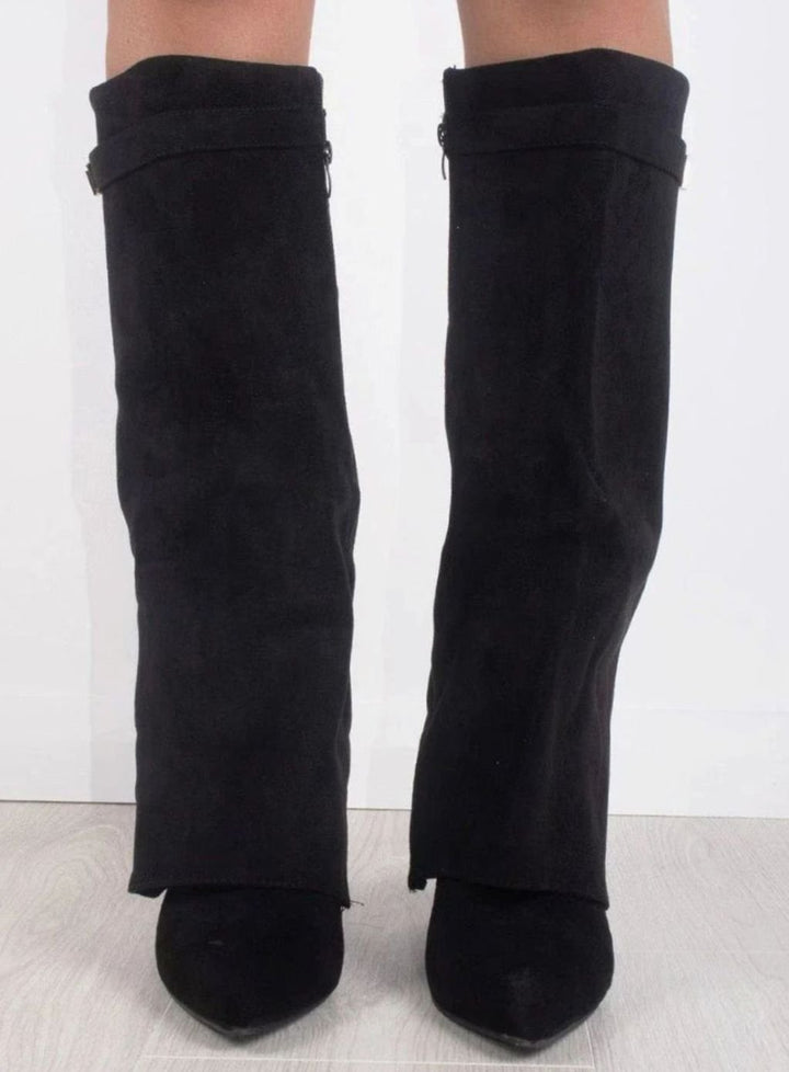 Women's Suede Knee-High Buckle Fold-Over Thigh-High Boots