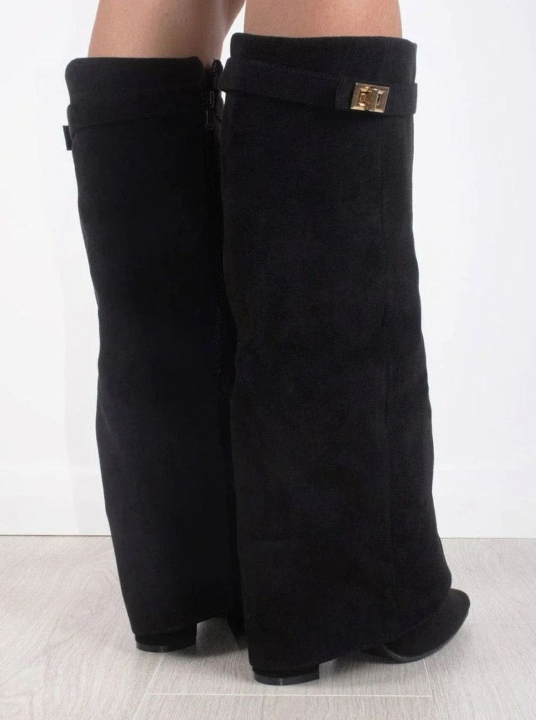 Women's Suede Knee-High Buckle Fold-Over Thigh-High Boots