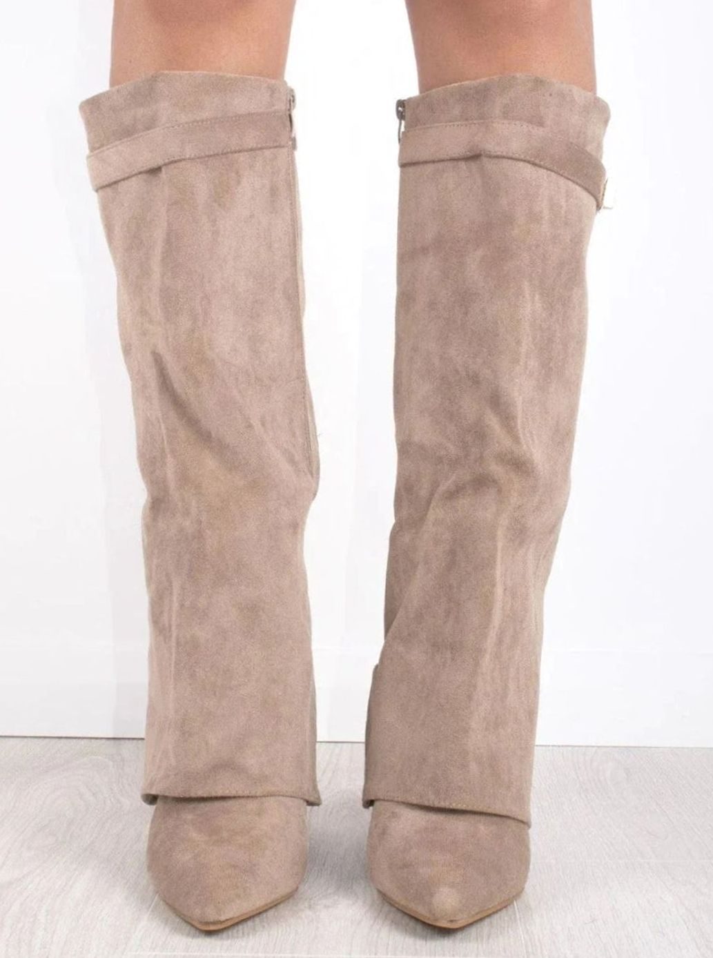Women's Suede Knee-High Buckle Fold-Over Thigh-High Boots