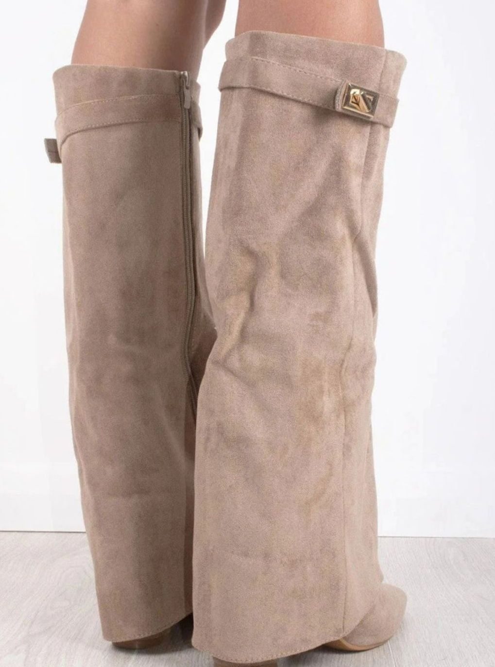 Women's Suede Knee-High Buckle Fold-Over Thigh-High Boots