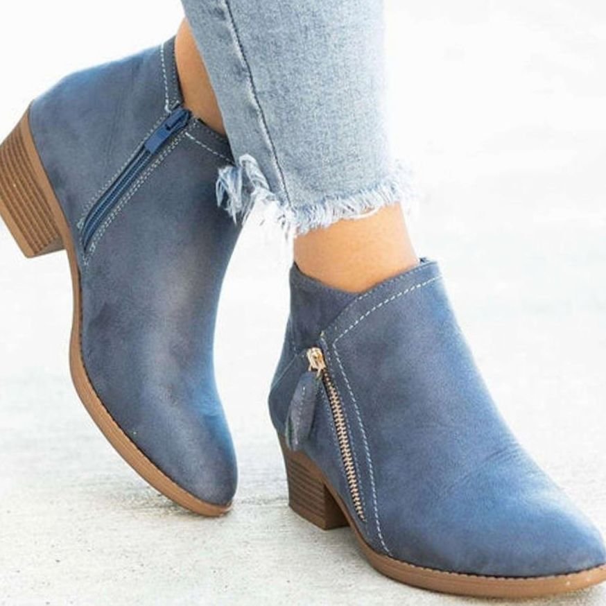 Women's Suede Side-Zip Block-Heel Ankle Boots - Blue