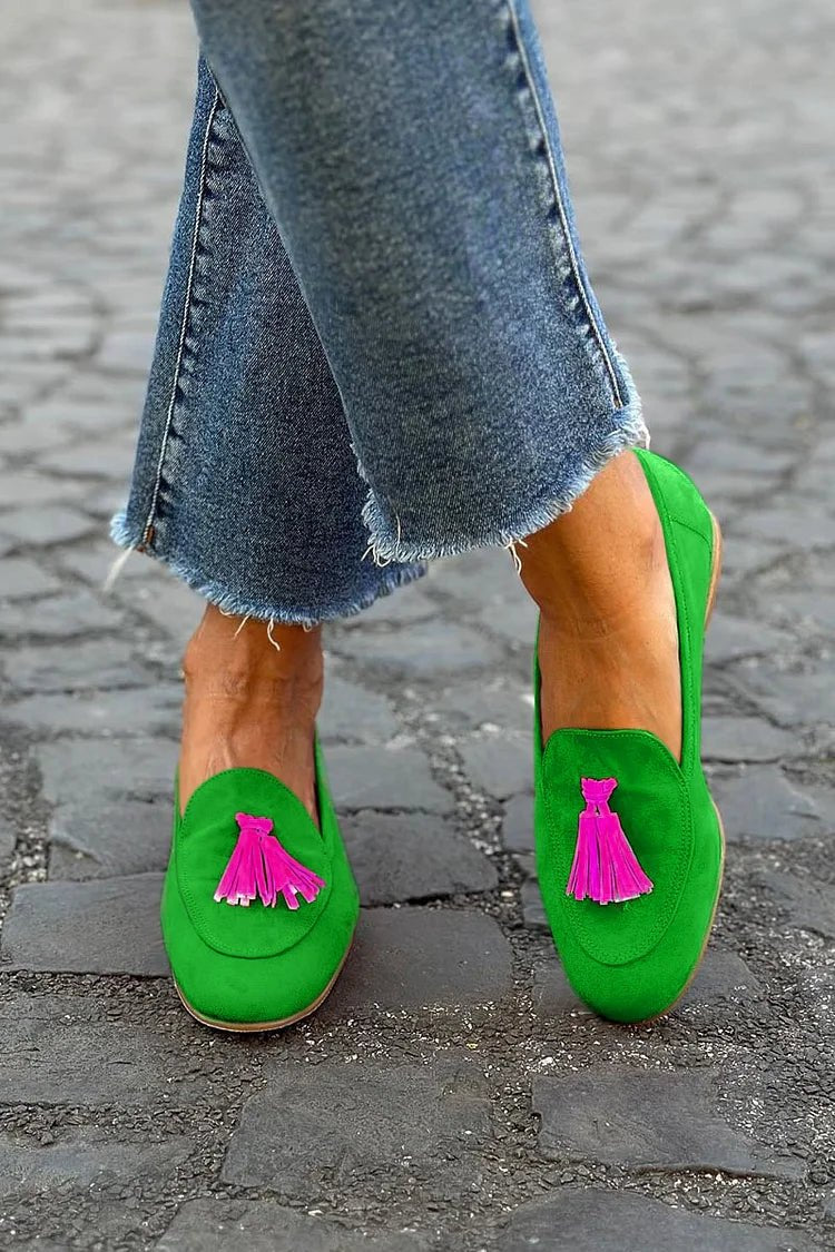 Women's Suede Tassel-Accent Slip-On Loafer Flats - Green