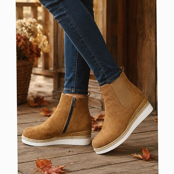 Women's Suede Wedge Side-Zip Chelsea Ankle Boots
