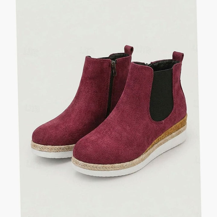 Women's Suede Wedge Side-Zip Chelsea Ankle Boots - Burgundy