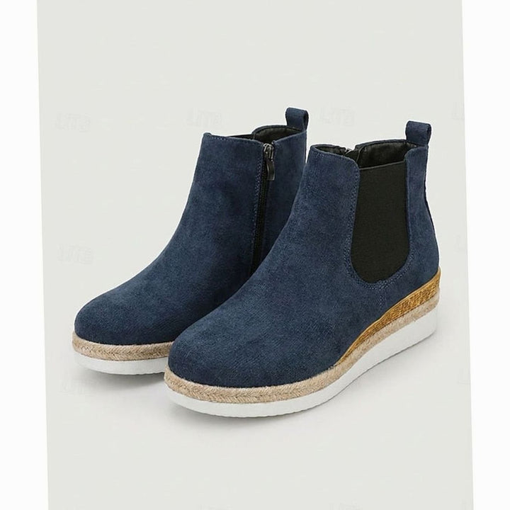 Women's Suede Wedge Side-Zip Chelsea Ankle Boots - Blue