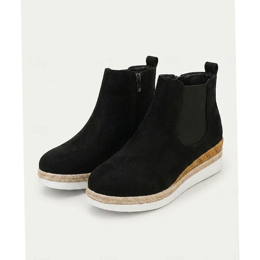Women's Suede Wedge Side-Zip Chelsea Ankle Boots - Black