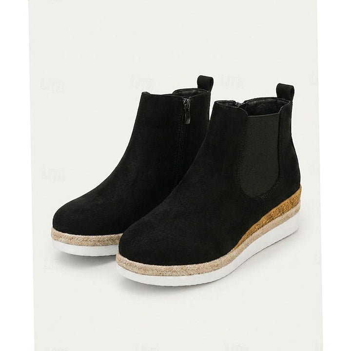 Women's Suede Wedge Side-Zip Chelsea Ankle Boots - Black