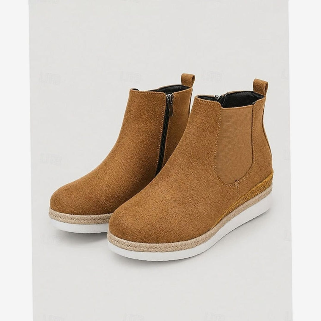 Women's Suede Wedge Side-Zip Chelsea Ankle Boots - Brown