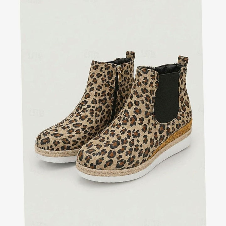 Women's Suede Wedge Side-Zip Chelsea Ankle Boots - Leopard
