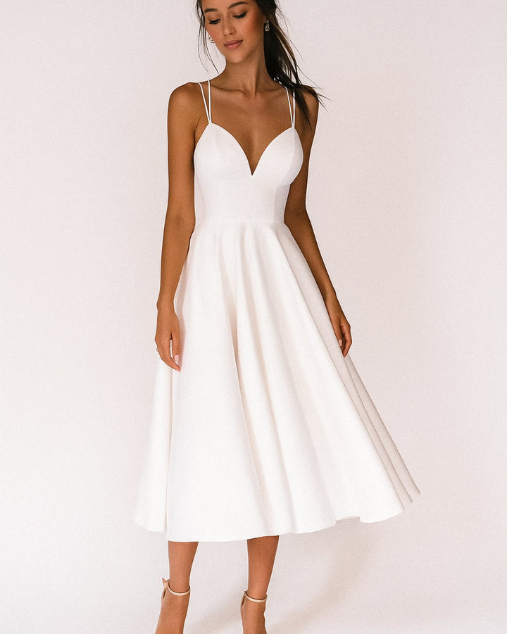 Women's Sweetheart-Neck Spaghetti-Strap A-Line Midi Dress - Wit