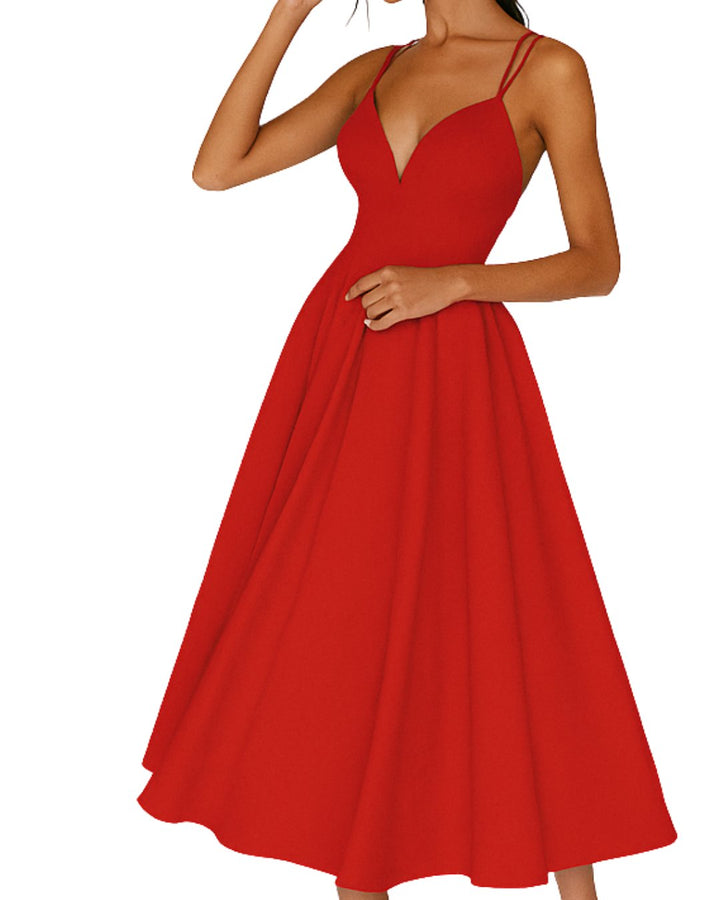 Women's Sweetheart-Neck Spaghetti-Strap A-Line Midi Dress - Rood