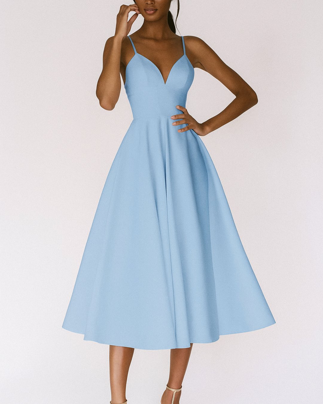 Women's Sweetheart-Neck Spaghetti-Strap A-Line Midi Dress - Blauw