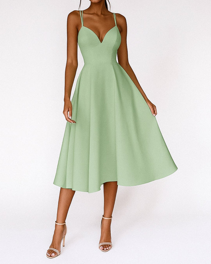 Women's Sweetheart-Neck Spaghetti-Strap A-Line Midi Dress - Groen