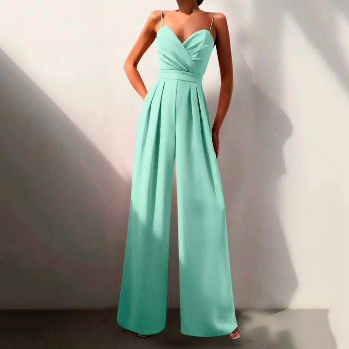 Women's Sweetheart Neck Spaghetti Strap Wide Leg Pants Jumpsuit - Green