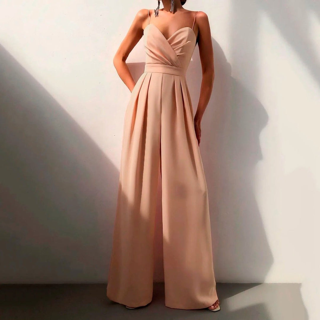 Women's Sweetheart Neck Spaghetti Strap Wide Leg Pants Jumpsuit - Orange