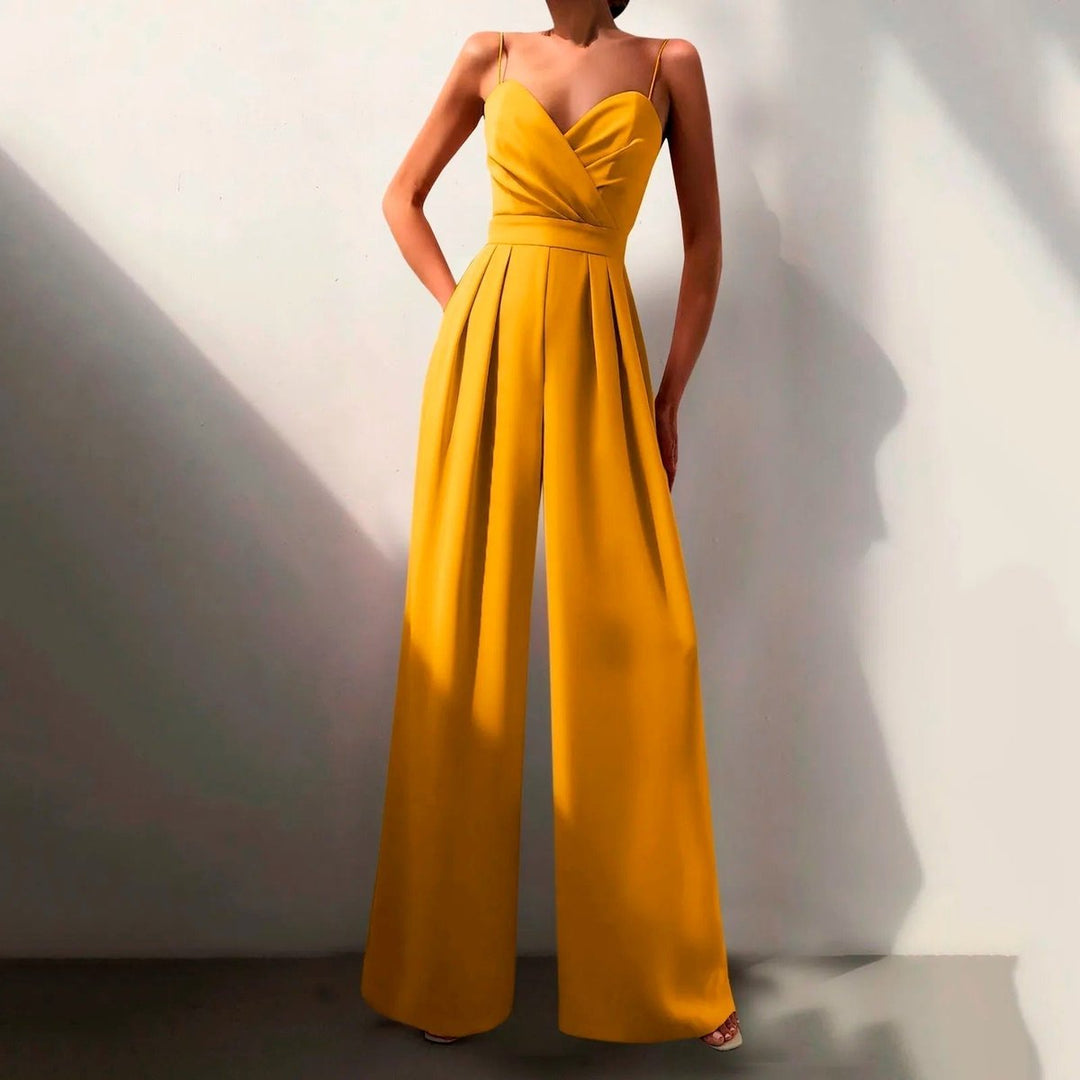 Women's Sweetheart Neck Spaghetti Strap Wide Leg Pants Jumpsuit - Yellow