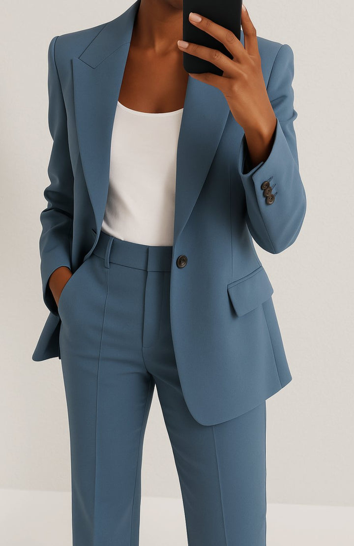Women's Tailored Blazer Pants Suit Set Two-Piece - Blue